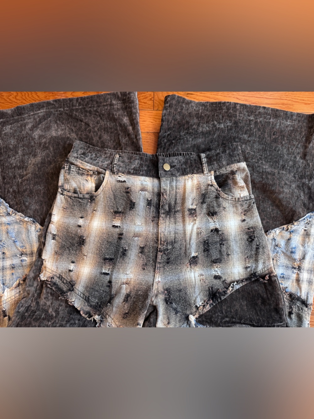 NEW Oli & Hali Washed Plaid Leopard Detail Patchwork Pants - Picture 9 of 10